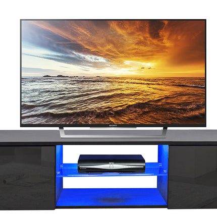 MDA Designs Ara Black Modern TV Cabinet for Flat TV Screens of up to 65” Entertainment Unit with Built-in Blue LED Lights