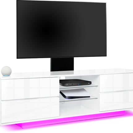 Centurion Supports Avitus LED Gloss White with 4-Drawers and 3-Shelves up to 65" TV Cabinet with 16 colour LED Lights and Mounting Arm
