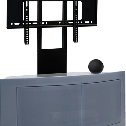 Centurion Supports PANGEA Grey Beam-Thru Curved True-Corner 32"-50" TV Cabinet with Mounting Arm