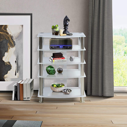 Centurion Supports Galago 5-Shelf White with Silver Legs Flat Screen TV/Hi-Fi/AV Rack Glass Stand - Grade A