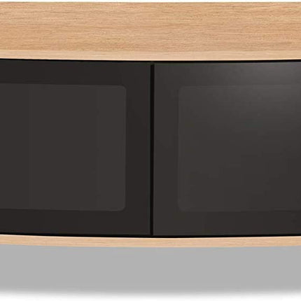 Centurion Supports Caru Gloss Black and Oak Beam-Thru Remote Friendly Super-Contemporary "D" Shape Design 32"-65" LED/OLED/LCD TV Cabinet - Grade A