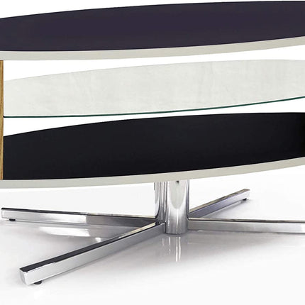 MDA Designs Orbit 1100BO Gloss Black TV Stand with Oak Elliptic Sides for Flat Screen TVs up to 55"