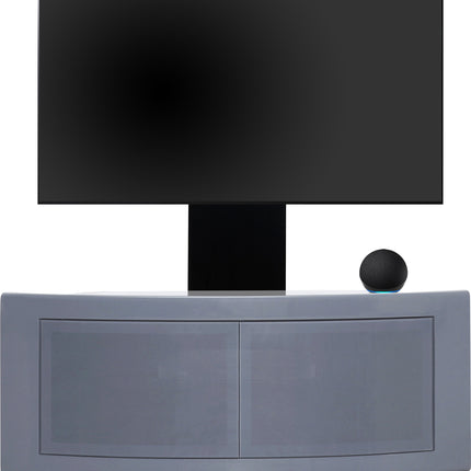 Centurion Supports PANGEA Grey Beam-Thru Curved True-Corner 32"-50" TV Cabinet with Mounting Arm