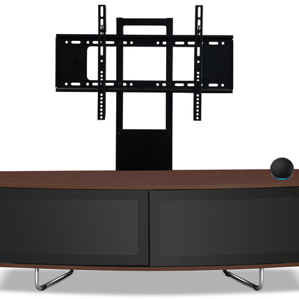 Centurion Supports Caru Black Walnut Beam-Thru Remote Friendly Super-Contemporary D Shape Design 32"-65" LED/OLED/LCD TV Cabinet with Mounting Arm