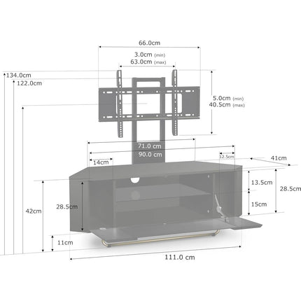 Centurion Supports Hampshire Corner-Friendly Black with Beam-Thru Remote Friendly Door 26"-50" Flat Screen TV Cabinet with LED Lights and Mounting Arm