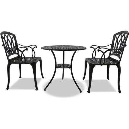 Centurion Supports POSITANO Garden and Patio Table and 2 Chairs Cast Aluminium Bistro Set - Black - Grade A