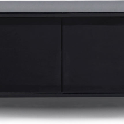 MDA Designs CORVUS Corner-Friendly Gloss Black Contemporary Cabinet with White Profiles Black BeamThru Glass Doors Suitable for Flat Screen TVs up to 50"