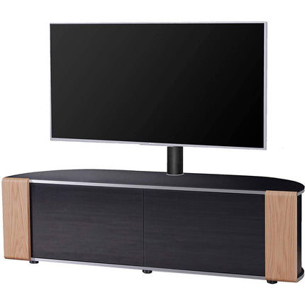 MDA Designs Sirius 1600 Cabinet with BeamThru Remote-Friendly Gloss Black with Walnut & Oak Interchangeable Trims for Flat Screen TVs up to 65" with Mounting Bracket