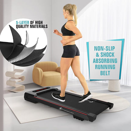 Strongology MOTIONIC Black Home and Office Ultra Quiet 560W Adjustable Speed Slimline Bluetooth Treadmill with LED Display - Fully Assembled - Grade A