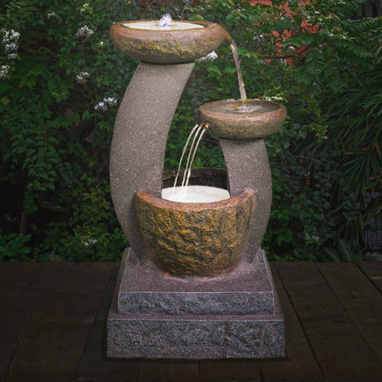 MDA Designs Shinto 3 Tier Pouring Bowls Water Feature with Lights