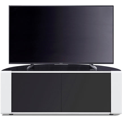 MDA Designs Sirius 1200 Remote Friendly Beam Thru Door Gloss Black with White Front Profiles up to 55" LCD/Plasma/LED Cabinet TV Stand