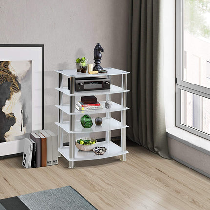 Centurion Supports Galago 5-Shelf White with Silver Legs Flat Screen TV/Hi-Fi/AV Rack Glass Stand - Grade A