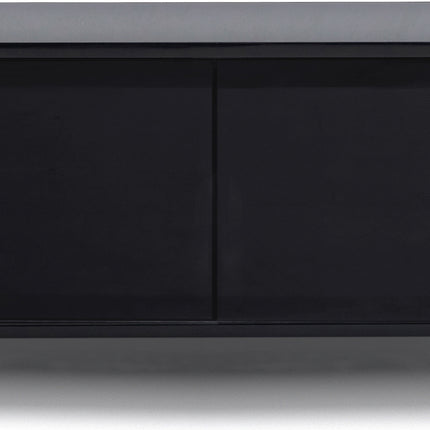 MDA Designs CORVUS Corner-Friendly Gloss Black Contemporary Cabinet with Black Profiles Black BeamThru Glass Doors Suitable for Flat Screen TVs up to 50"