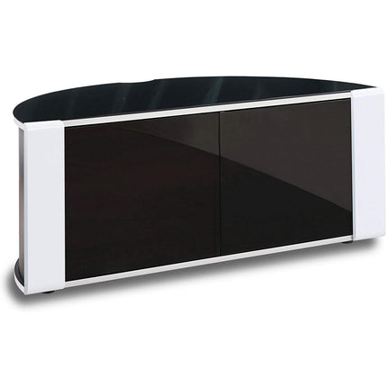 MDA Designs Sirius 850 Remote Friendly Beam Thru Glass Door Gloss Piano Black with White Front Profiles up to 40" LCD/Plasma/LED Cabinet TV Stand