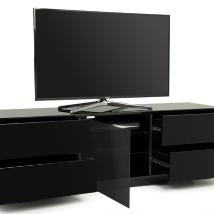 Centurion Supports AVITUS ULTRA Remote Friendly BeamThru Gloss Black with 4-Black Drawers 32"-65" Flat Screen TV Cabinet