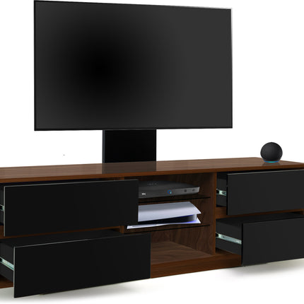 Centurion Supports Avitus Walnut with 4-Black Drawers and 3-Shelves up to 65" LED, LCD, Plasma TV Stand with Mounting Arm