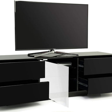 Centurion Supports AVITUS ULTRA Remote Friendly Beam-Thru Premium Black with 4-Black Drawers 32"-65" Flat Screen TV Cabinet