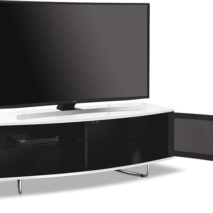 Centurion Supports Caru Gloss Black and Gloss White Beam-Thru Remote Friendly Super-Contemporary "D" Shape Design 32"-65" LED/OLED/LCD TV Cabinet - Grade A