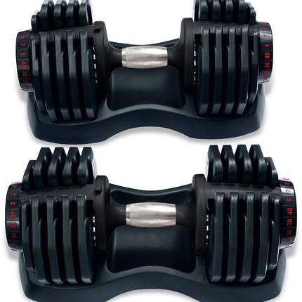 Strongology Home Fitness Adjustable Smart Dumbbell Pair from 5kg to 40kg Training Weights in Black