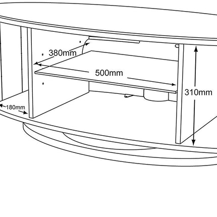 MDA Designs LUNA Gloss White Oval Cabinet with White Profiles Black BeamThru Glass Doors Suitable for Flat Screen TVs up to 50"