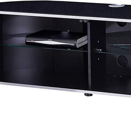 MDA Designs Sirius 1600 TV Cabinet Gloss Black Stand with BEAMTHRU Remote-Friendly Glass Door, Walnut/Oak Trims, Cable Management and Storage for LED, LCD, OLED & Plasma TVs up to 70” TV Unit