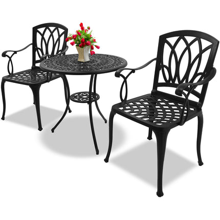 Centurion Supports POSITANO Garden and Patio Table and 2 Chairs Cast Aluminium Bistro Set - Black - Grade A