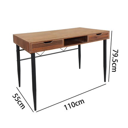 MDA Designs Kenora Home Office Study Ergonomic Desk Table Workstation with Drawers Walnut Black