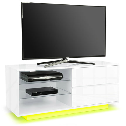 Centurion Supports Gallus Premium High Gloss White with 2-White Drawers and 3-Shelf 32"-55" LED/OLED/LCD TV Cabinet with 16 colour LED Lights