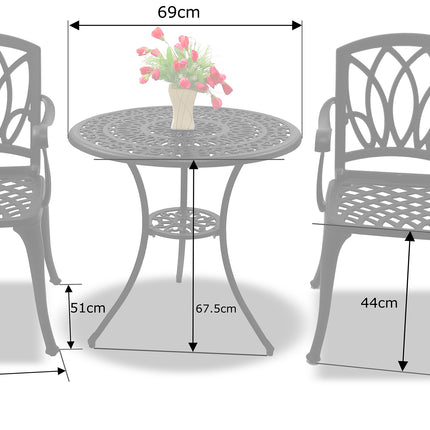 Centurion Supports POSITANO Luxurious Garden and Patio Table and 4 Large Chairs with Armrests Cast Aluminium Bistro Set - Black