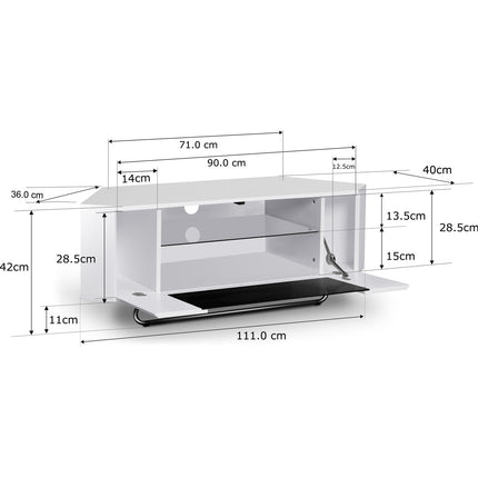 Centurion Supports Hampshire Corner-Friendly Gloss White with Black Contrast Beam-Thru Remote Friendly Door 26"-50" Flat Screen TV Cabinet - Grade A