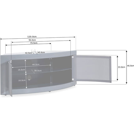 Centurion Supports PANGEA Grey Beam-Thru Curved Tru-Corner 32"-50" TV Cabinet - Grade A