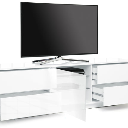 Centurion Supports AVITUS ULTRA White BeamThru Gloss Finish with 4-White Drawers and White Door 32"-65" Flat Screen TV Cabinet