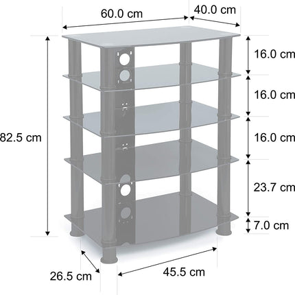 Centurion Supports Galago 5-Shelf White with Silver Legs Flat Screen TV/Hi-Fi/AV Rack Glass Stand - Grade A