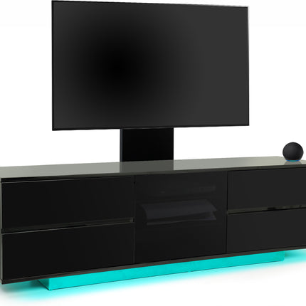 Centurion Supports Avitus ULTRA LED Gloss Black Remote Friendly Beam-Thru Door up to 65" TV Cabinet with 16 colour LED Lights and Mounting Arm