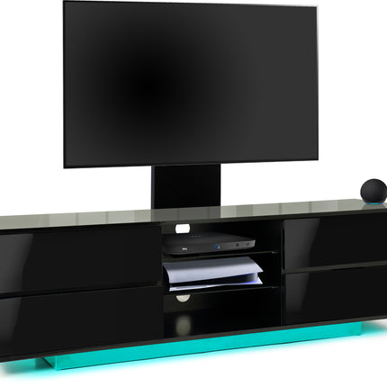 Centurion Supports Avitus LED Gloss Black with 4-Drawers and 3-Shelves up to 65" TV Cabinet with 16 colour LED Lights and Mounting Arm