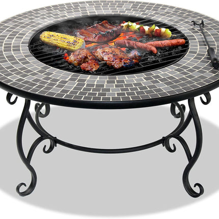 Centurion Supports Fireology GINESSA Sumptuous Garden and Patio Round Heater, Fire Pit, Brazier, Coffee Table, Barbecue and Ice Bucket with Mosaic Ceramic Tiles