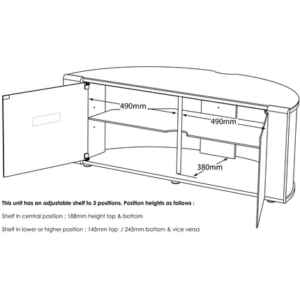 MDA Designs Sirius 1200 Black with Remote Friendly Beam Thru Glass Door and Walnut/Oak Profiles for up to 55" LCD/Plasma/LED Cabinet TV Stand