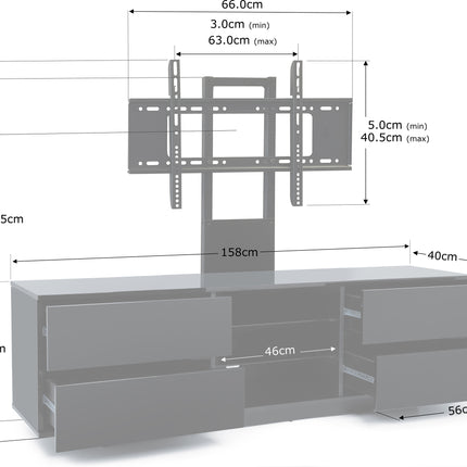 Centurion Supports Avitus ULTRA LED Gloss Black Remote Friendly Beam-Thru Door up to 65" TV Cabinet with 16 colour LED Lights and Mounting Arm