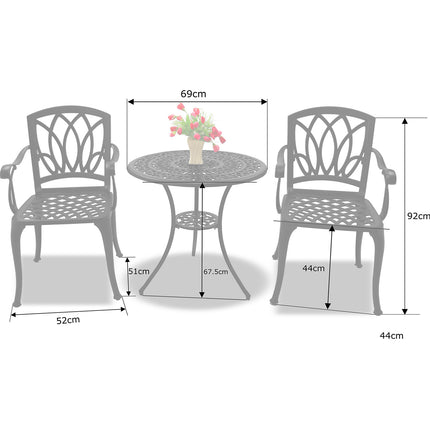 Centurion Supports POSITANO Garden and Patio Table and 2 Chairs Cast Aluminium Bistro Set - Black - Grade A