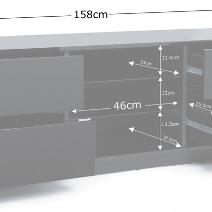 Centurion Supports Avitus ULTRA Remote Friendly Beam-Thru Gloss Black with 4-Black Drawers 32"-65" LED/OLED/LCD TV Cabinet with 16 colour LED Lights