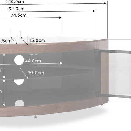 Centurion Supports PANGEA Black Walnut Beam-Thru Curved Tru-Corner 32"-50" TV Cabinet