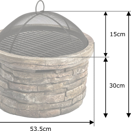 Centurion Supports Fireology SAMUI Khaki Majestic Garden and Patio Heater Fire Pit Brazier and Barbecue with Eco-Stone Finish and Cover