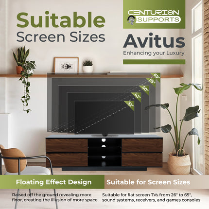 Centurion Supports Avitus Gloss Black with 4-Walnut Drawers and 3-Shelf 32"-65" LED/LCD/Plasma TV Stand