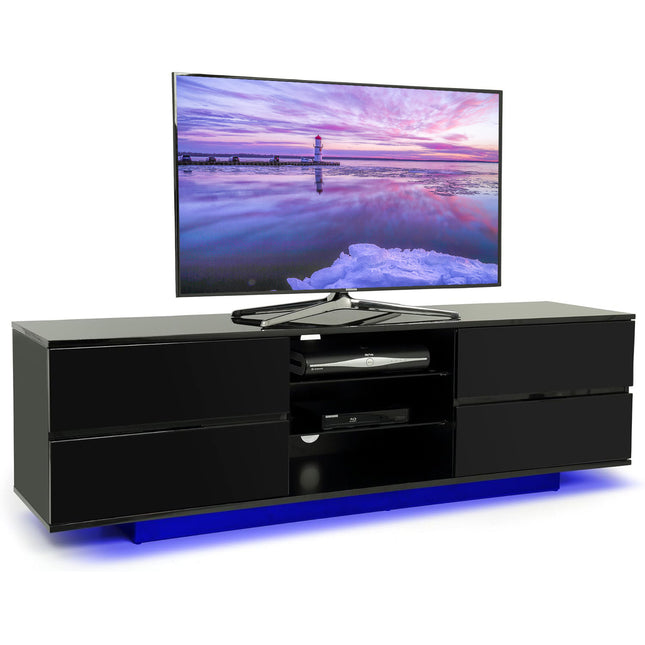 Centurion Supports Avitus Premium High Gloss Black with 4 Drawers and 3-Shelf up to 65" LED/OLED/LCD TV Cabinet with 16 colour LED Lights