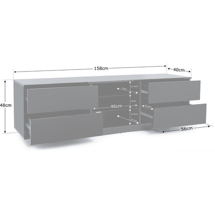 Centurion Supports AVITUS ULTRA Remote Friendly Beam-Thru Premium Black with 4-Black Drawers 32"-65" Flat Screen TV Cabinet