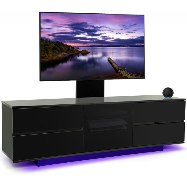 Centurion Supports Avitus ULTRA LED Gloss Black Remote Friendly Beam-Thru Door up to 65" TV Cabinet with 16 colour LED Lights and Mounting Arm