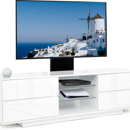 Centurion Supports Avitus Gloss White with 4-White Drawers and 3-Shelves up to 65" LED, LCD, Plasma TV Stand with Mounting Arm