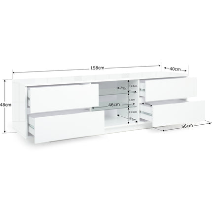 Centurion Supports Avitus Premium High Gloss White with 4-White Drawers and 3-Shelf 32"-65" LED/OLED/LCD TV Cabinet