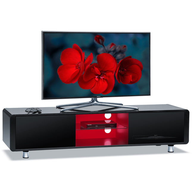 Centurion Supports CAPRI Gloss Black Remote-Friendly up to 65" Flat Screen TV Cabinet with 16 Colour LED Shelf Lights