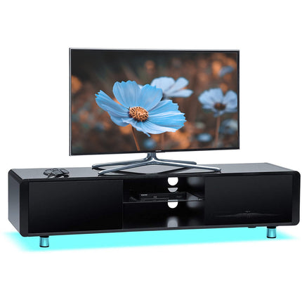 Centurion Supports CAPRI Gloss Black with Black Sides Beam-Thru Remote Friendly 32"-65" Flat Screen TV Cabinet with 16 Colour LED Lights